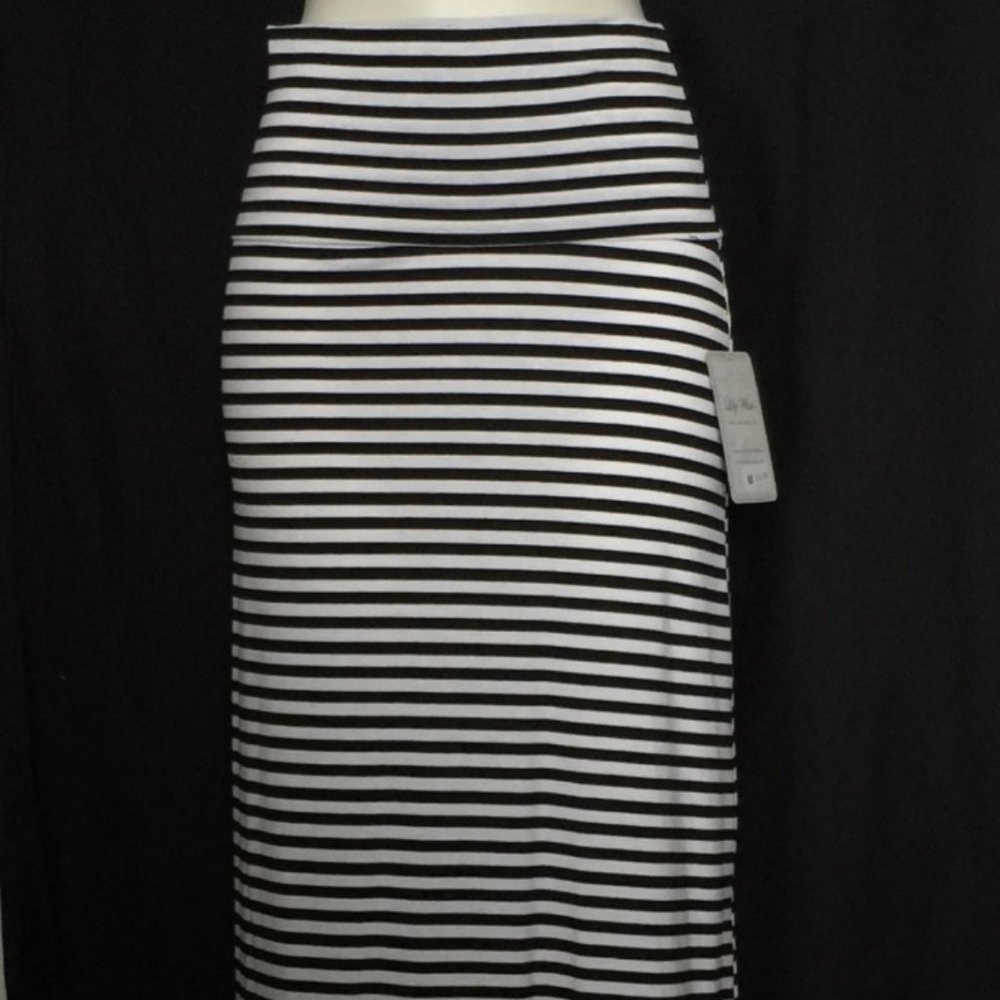 Lily White High Waist Maxi Skirt Black & White Stripe ~ Large
